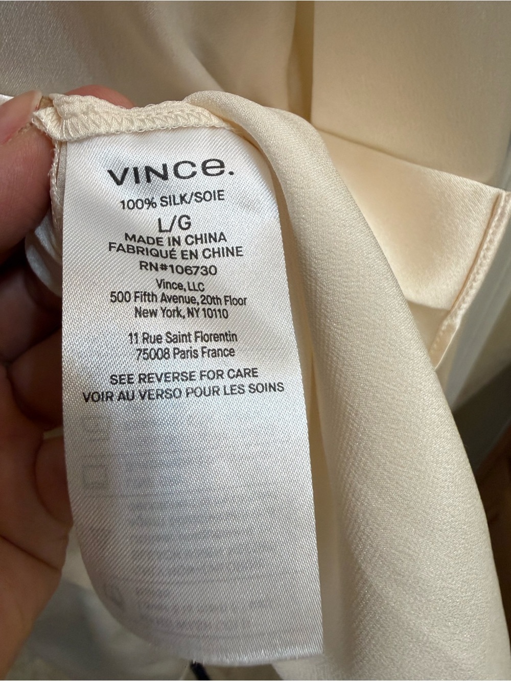 Vince Cream Satin Button-Front Blouse Size L - Picture 9 of 12